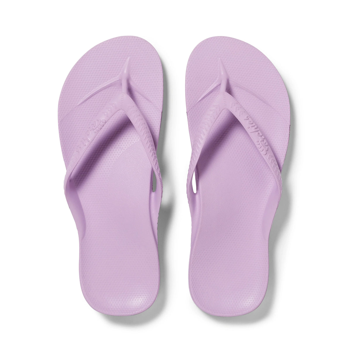 Lilac Archies Arch Support Flip Flops shown from above