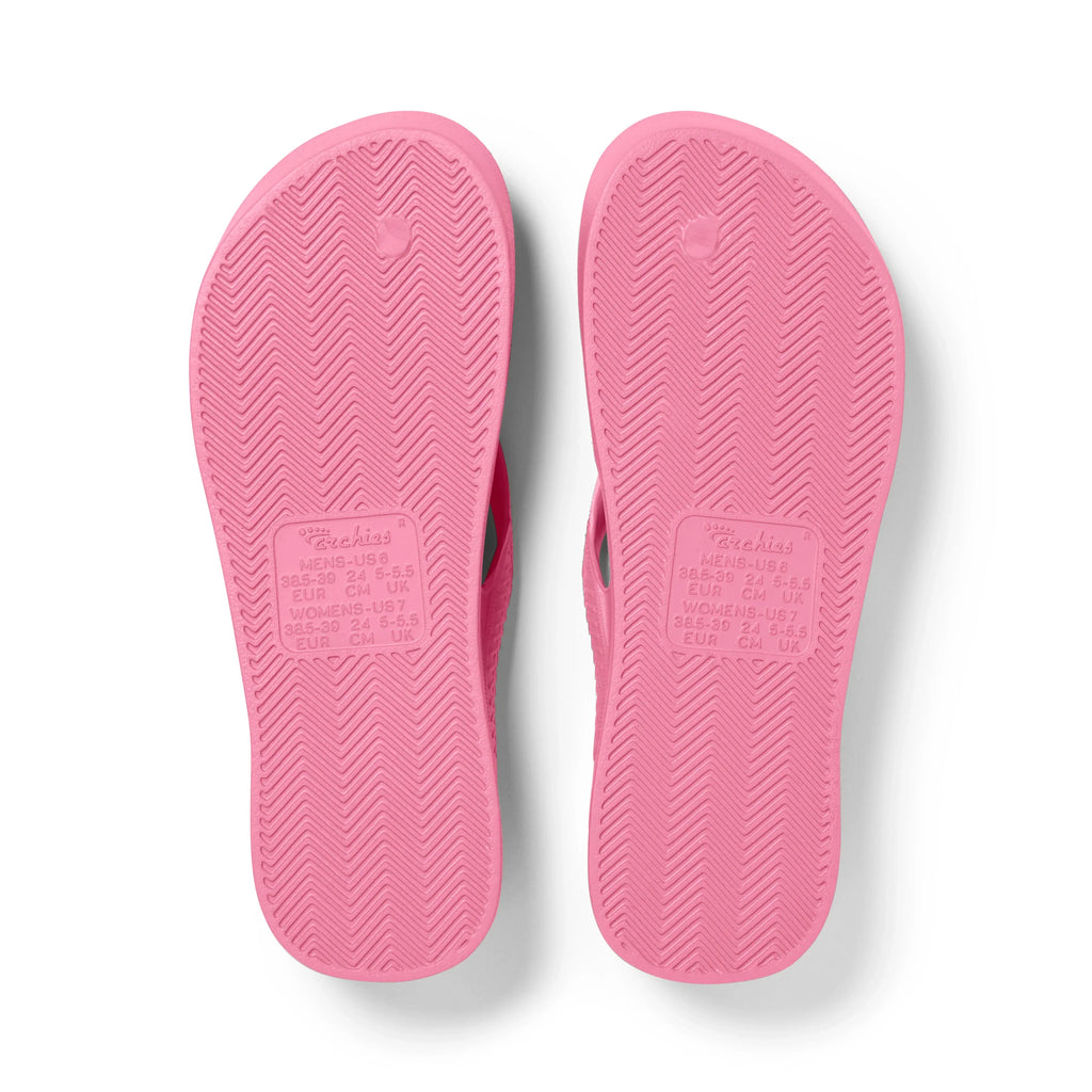 Hot Pink Archies Arch Support Flip Flops shown from the underside
